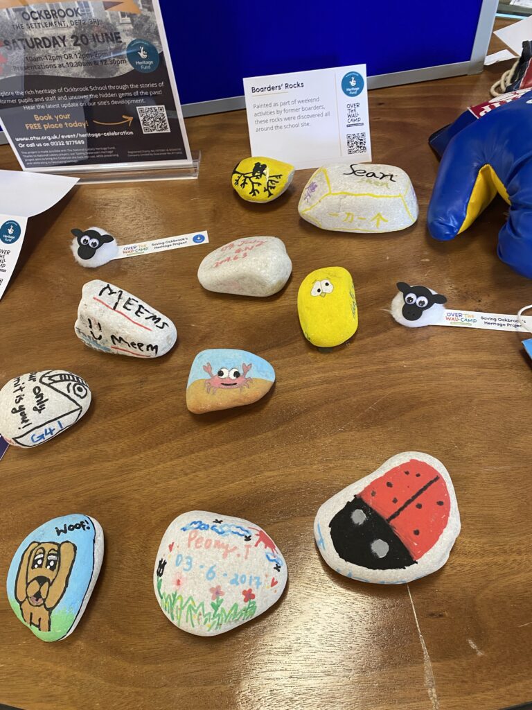 Ockbrook School memorabilia including painted rocks